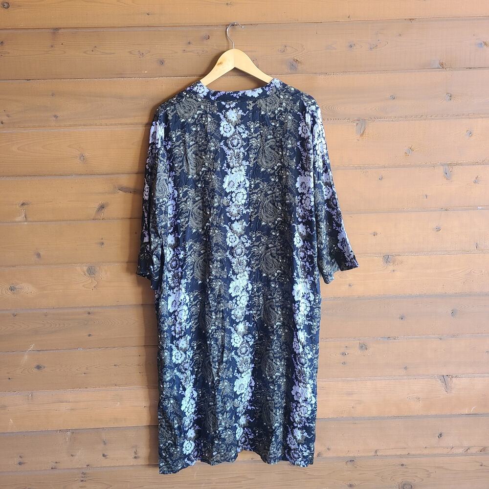 Masai Nimes Shirt Dress Kimono Floral Paisley Tunic Duster Med Boho Fall Cottage - Picture 4 of 6